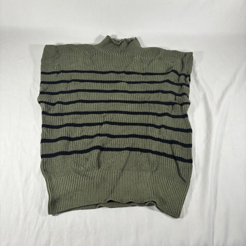 Dokotoo Womens M Olive Navy Striped Knit Sweater Vest Mock Neck